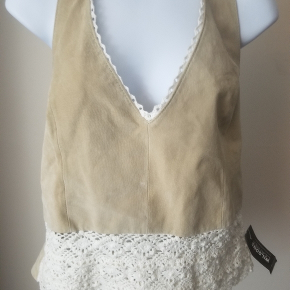 Wilsons Leather Tops - Wilson's Leather XL Suede Halter Top crochet trim